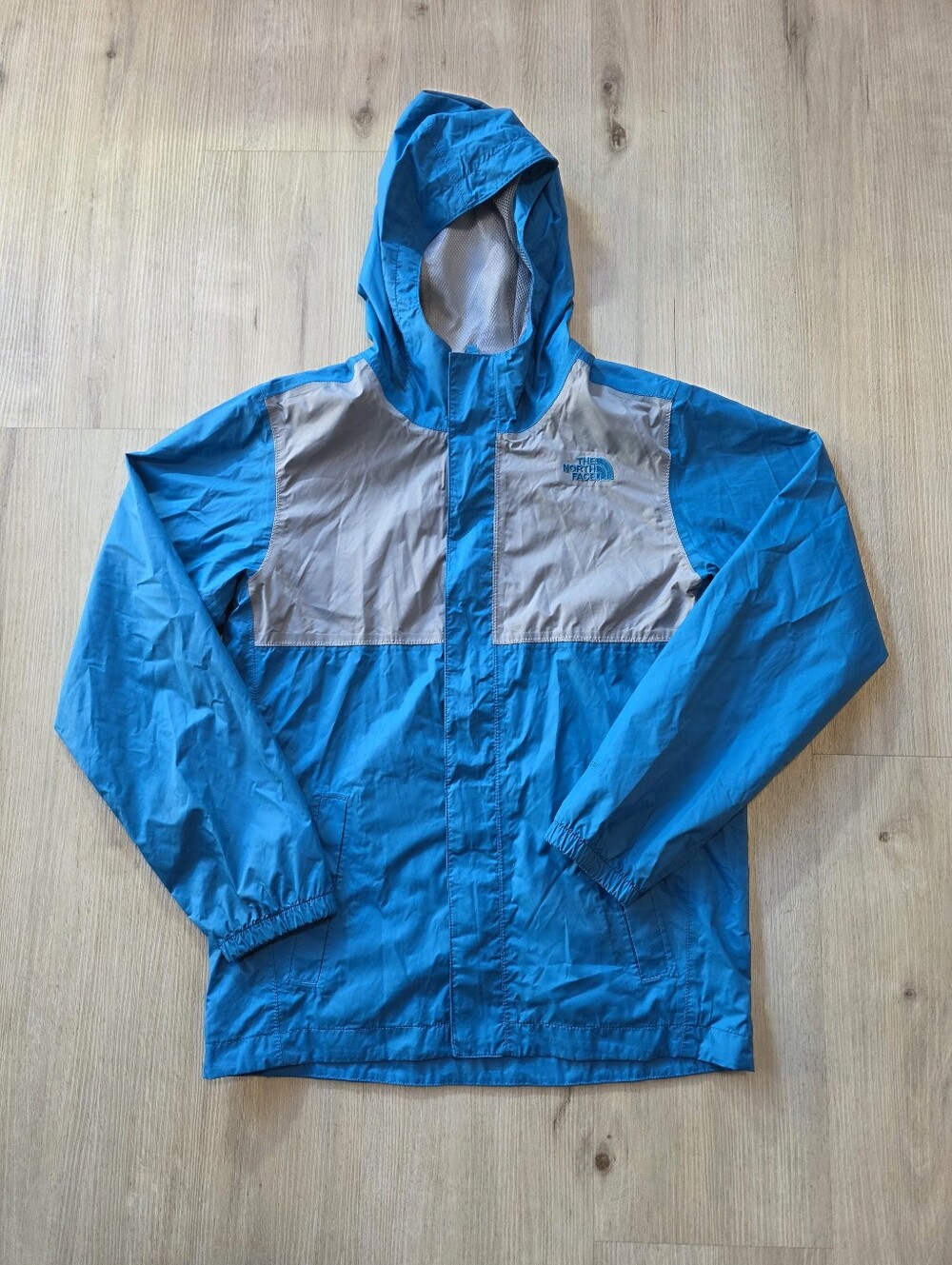The North Face Boys' DryVent Hooded Rain Coat Size L (14/16) Blue/Gray